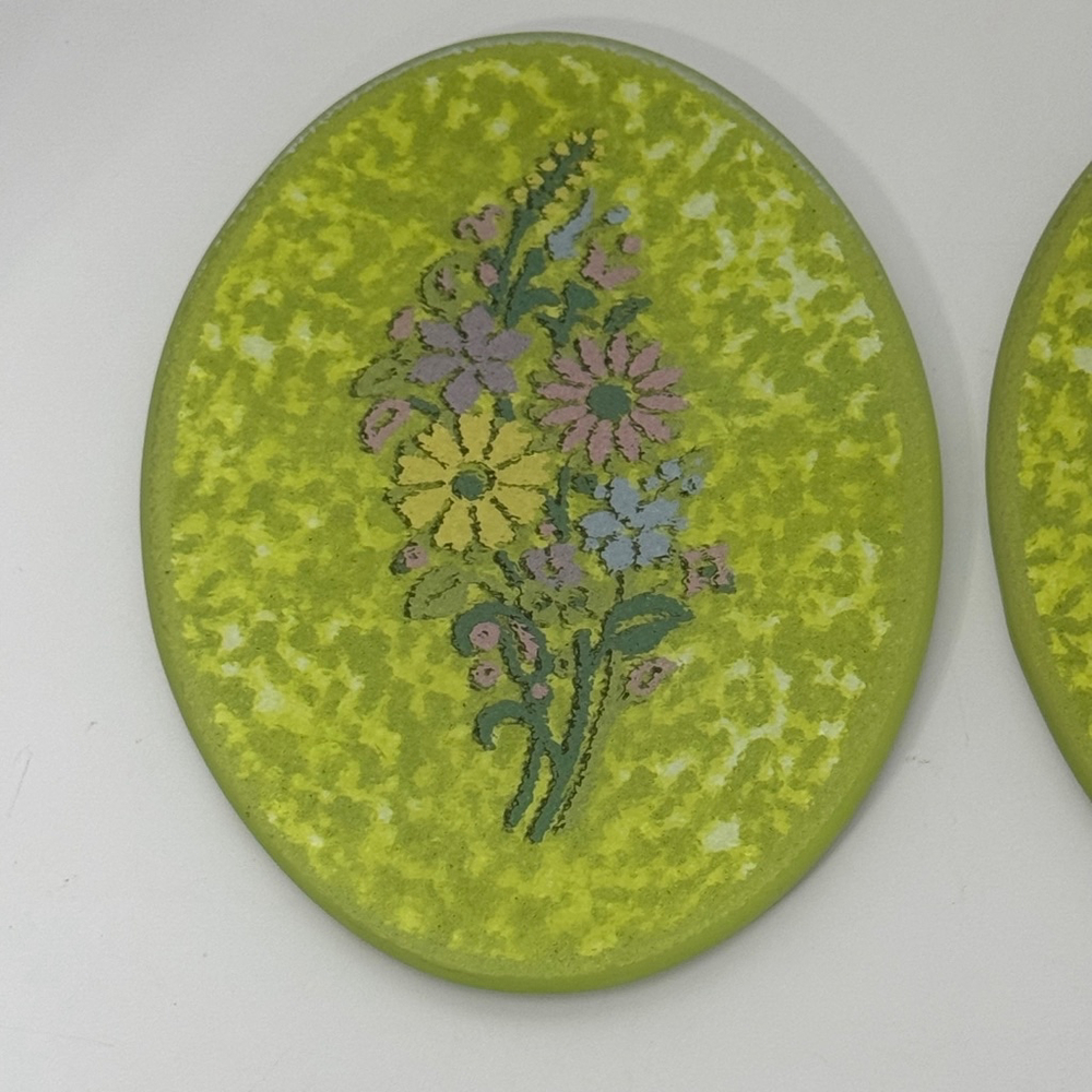 Vintage Tara Glass Green & Floral Trivets Cutting Boards Retro Kitchen Set Of 2 - Picture 3 of 6
